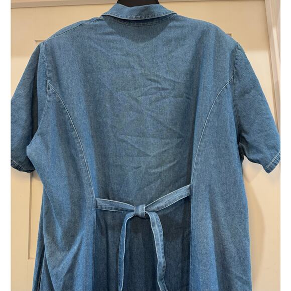 Koret City Blues Button Up Silver Embossed Button Tie Back Long Denim Dress 20W - Picture 11 of 13